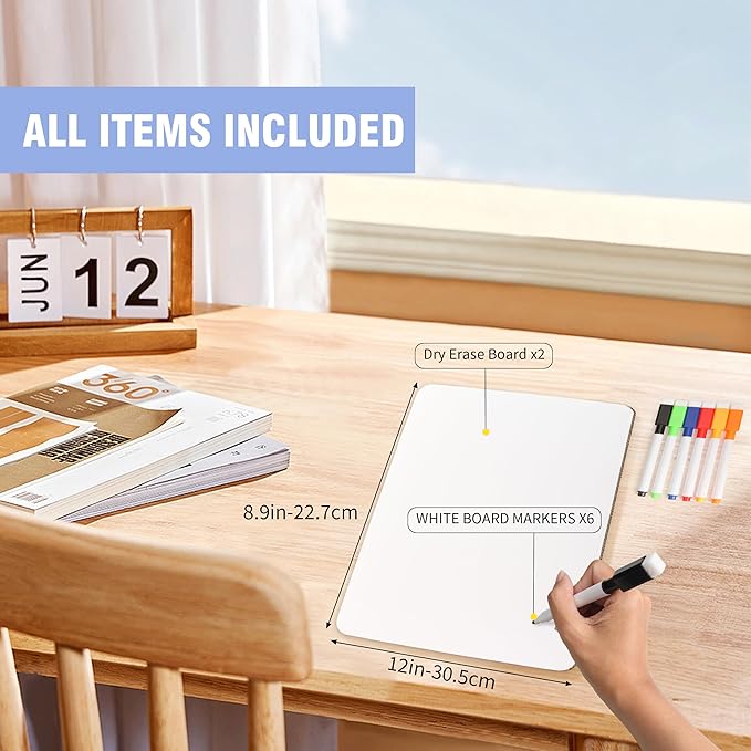 4 Pack Small White Board Dry Erase Boards Classroom Pack Mini White Boards 9" x12” Personal Whiteboards for Students Teachers School Supplies Lapboards