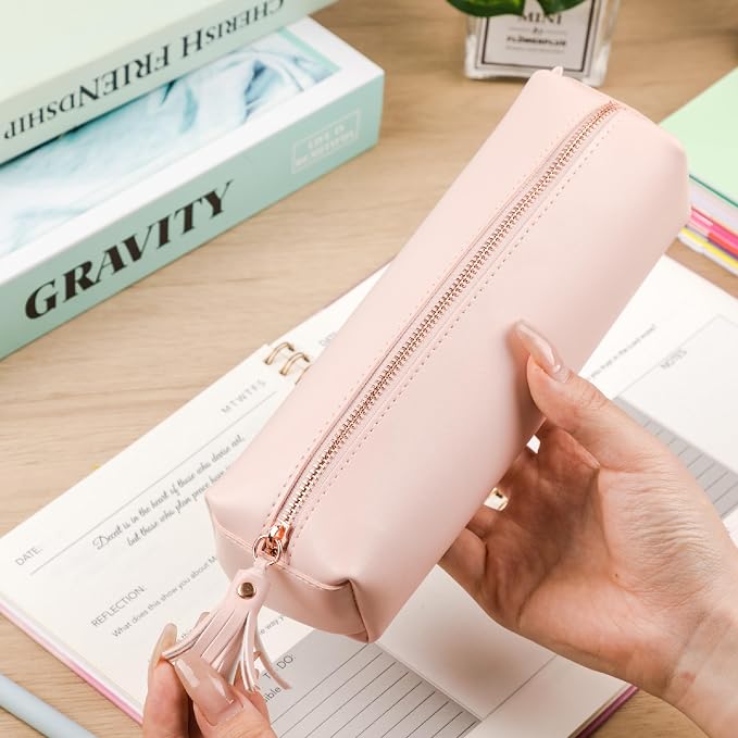 Mr. Pen- PU Leather Pencil Case, Pink | Pencil Case Small Pencil Pouch Aesthetic