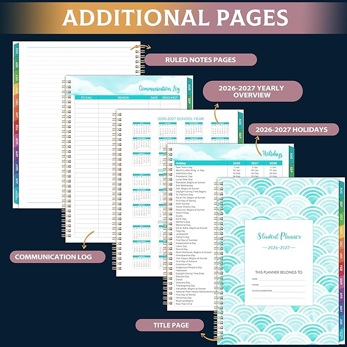 Student Planner 2026-2027 - Academic Student Planner 2026-2027, Aug. 2026 - Jun. 2027, 8.5'' x 11'', School Planners with Stickers, Week's Goals, Tabs and 3-Hole Punched