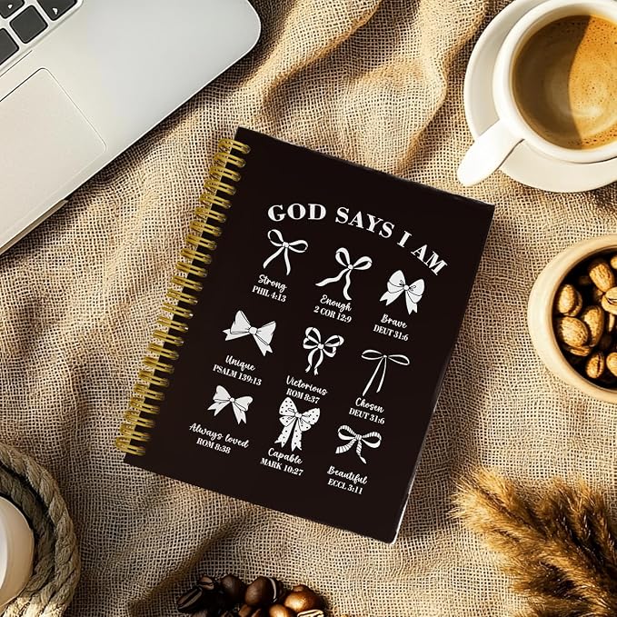 THDSE Bible Journal for Women, Christian Prayer Journal Notebook Gifts for Teen Girls Kids, Bible Study Supplies, Cute Bows Church Faith Journaling Hardcover Spiral Notebook 5.5 X 8.3(Black)