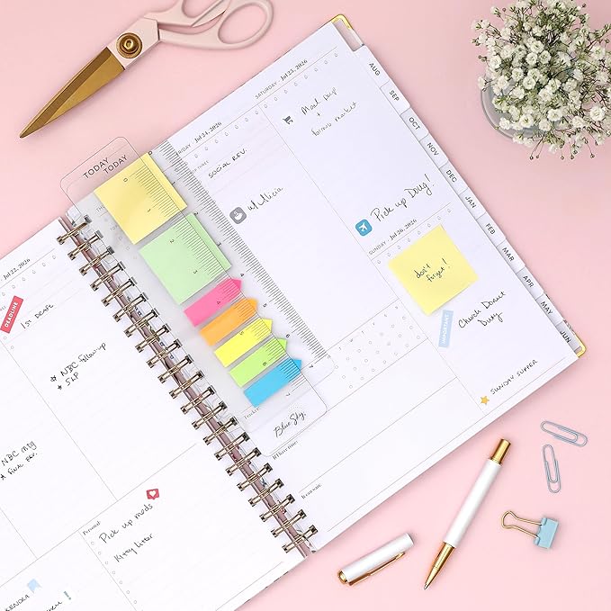 Blue Sky 15 Month 2026-2027 Weekly and Monthly Academic Year Planner Calendar, April 2026 - June 2027, 8.5" x 11", Hard Cover, Wirebound, Laminated Tabs, Storage Pocket, Includes Snap-in Ruler w/Sticky Notes & Sticker Sheet, Londonberry White