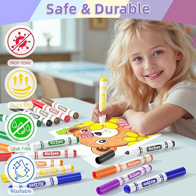 KIZZYEA Washable Markers Bulk, Markers for Kids, 8 Assorted Colors, 160 Count, Broad Line Marker for School, Student Art Supplies & Back to School Crafts, Classroom Essentials for Teachers