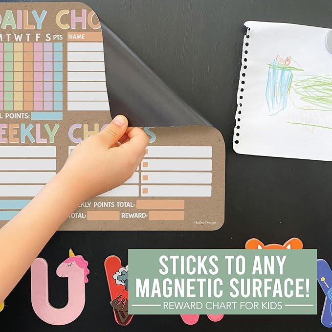 Hadley Designs Magnetic Chore Chart for Kids Multiple - Chores Board for Refrigerator, Dry Erase Task Chart for 2 Kids Daily Behavior, Family Weekly Planner for Teens and Adults, Kraft Chore Board