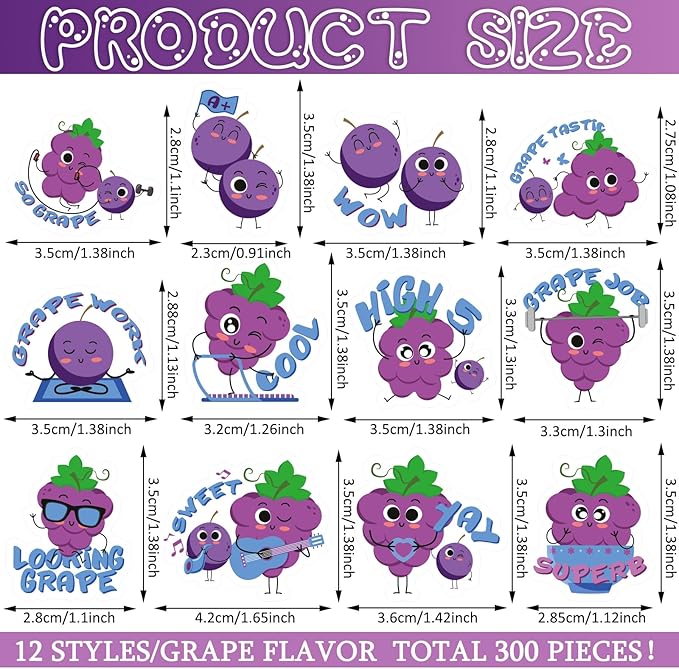 Jetec 300 Pcs Scratch and Sniff Sticker for Kids Smelly Scented Motivational Reward Stickers Teacher Incentive Positive Decal for Student Classroom Chart School Supplies(Grape)