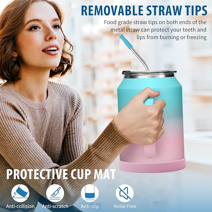 50oz Insulated Mug Tumbler with Handle - Keep Cold-36h & Hot-24h, Stainless Steel Water Jug 50 oz Coffee Mugs with Straw & Spout Lid, Wide Mouth Metal Water Bottle Camping Flask Hospital Cup Travel