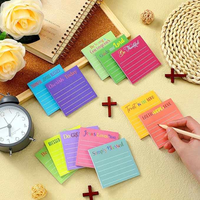 Yinder 24 Pcs Inspirational Sticky Notes Cute Motivational Sticky Notes Pad End of Year Employee Appreciation Gifts Bulk for Teacher Nurse Coworkers Office Supplies 3 x 3'' (Bible,Dark Color)