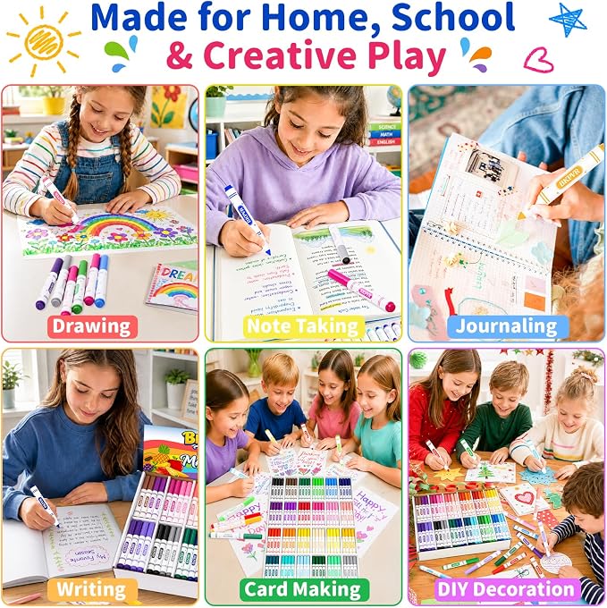 Markers Bulk, 144 Washable Markers for Kids Classroom, 24 Colors