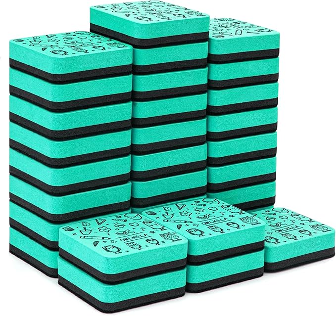 OWLKELA 30 Pack Magnetic Cyan Whiteboard Eraser, EVA Material with Felt Bottom for Cleaning Dry Erase Markers on Magnetic Soft Whiteboard, Glass Whiteboard and Dry Erase Board