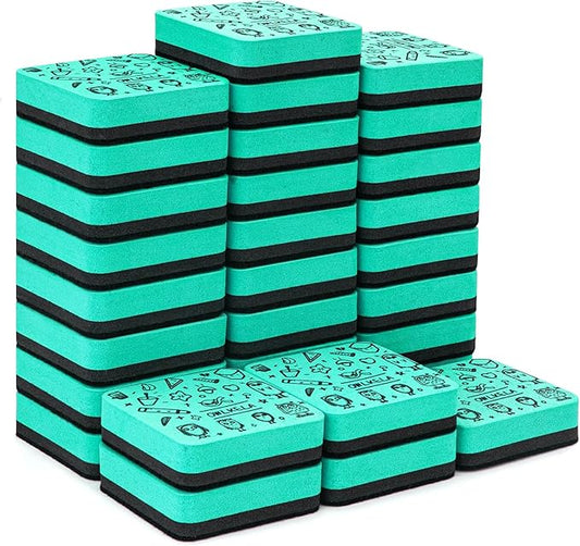 OWLKELA 30 Pack Magnetic Cyan Whiteboard Eraser, EVA Material with Felt Bottom for Cleaning Dry Erase Markers on Magnetic Soft Whiteboard, Glass Whiteboard and Dry Erase Board