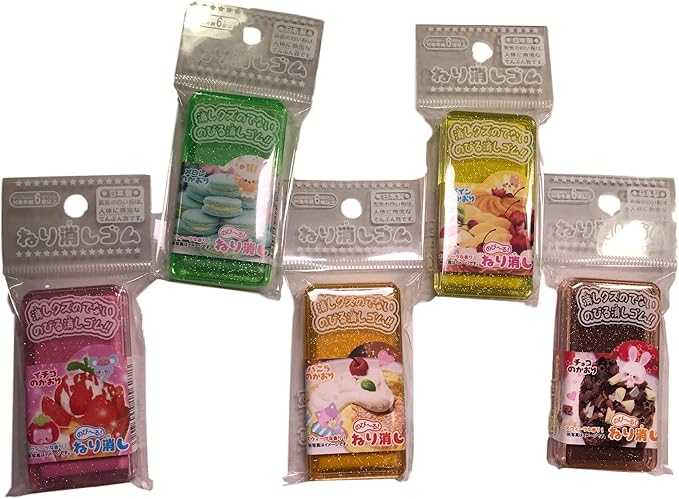 Scented Kneaded Eraser, Set of 5 (Pineapple, Chocolate, Strawberry, Vanilla, Cantaloupe Melon)