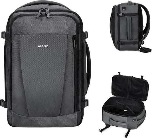 ECOHUB Travel Backpack 18x14x8 Frontier Airlines Personal Item Bag Ash Grey | Carry On Backpack with 13 Pockets, Casual Daypack for Men Women Airline Approved Water Resistant Back pack with Charging Port