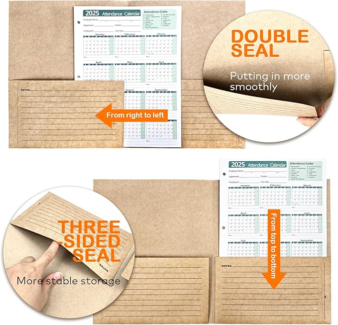 Heavy-Duty Kraft File Folders - 2-Pocket Pre-Printed Multi-Purpose Organizer with Fill-in Blanks & 5-Column Tracking Log | Job/Project/HR/Files | 9.4"x11.5" Pack of 4