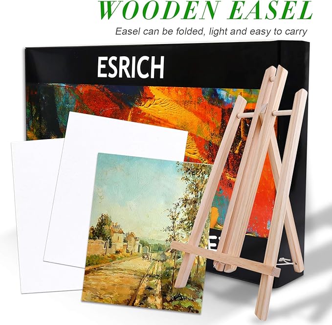 ESRICH Acrylic Paint Set,Painting Supplies with 2 PCS of 12 Colors Acrylic Paint,1 Easel 3 Canvas 30 Paintbrushes and 3 Palettes, Paint Kit for Kids, Students, Artists and Beginner