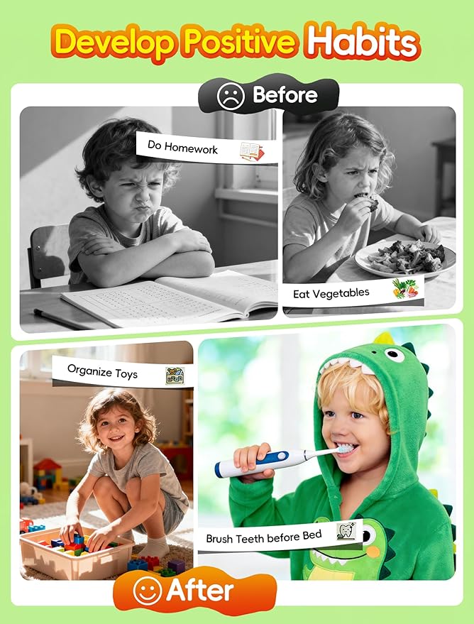 Dinosaur Visual Timer Chore Chart for Kids, Daily/Bedtime/Morning Routine for Toddlers with Autism, ADHD Homeschool to Do List Planner Tools, First Then Schedule Checklist Board with Reward System