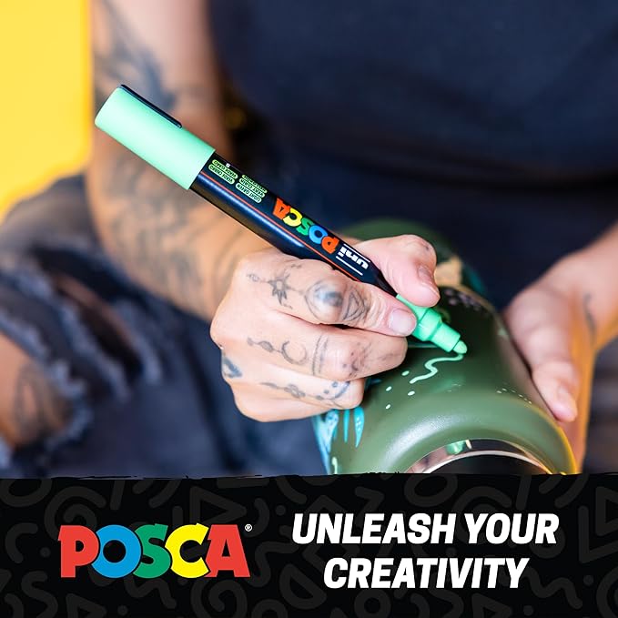 Posca Paint Markers, 5M Medium Acrylic Markers with Reversible Tips, Artist Recommended For Gifts, Fabric, Metal, Glass, Wood and Canvas, Assorted Colors, Set of 8