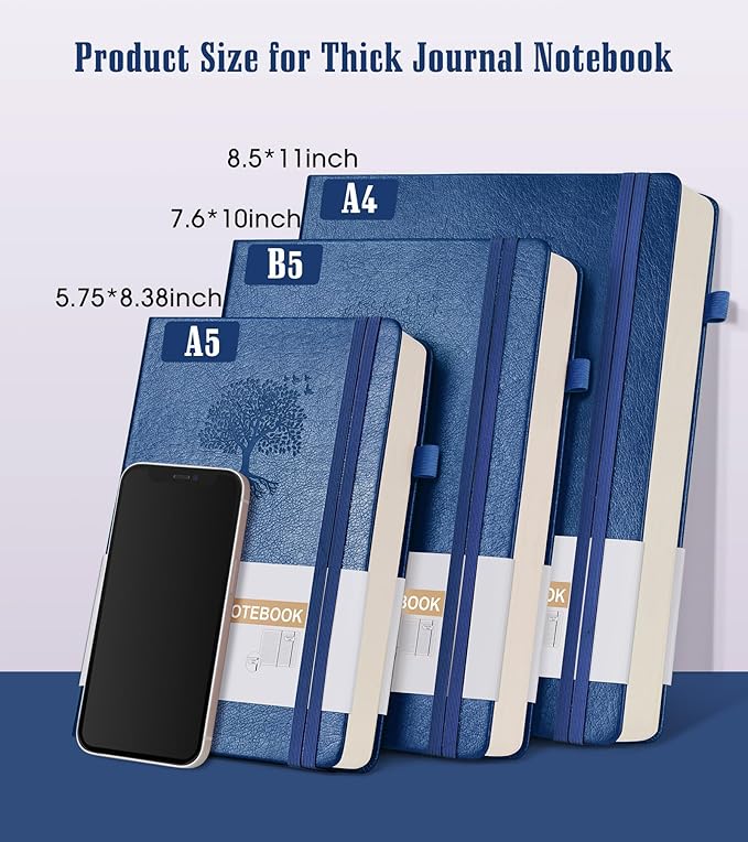 Lined Journal Notebook, 365 Pages A4 Large Journals for Writing Ruled Notebook, Hardcover Leather Journal for Women Men, Daily Notebook for Work, Note Taking, 100Gsm Thick Paper( 8.5" x 11" Darkblue)