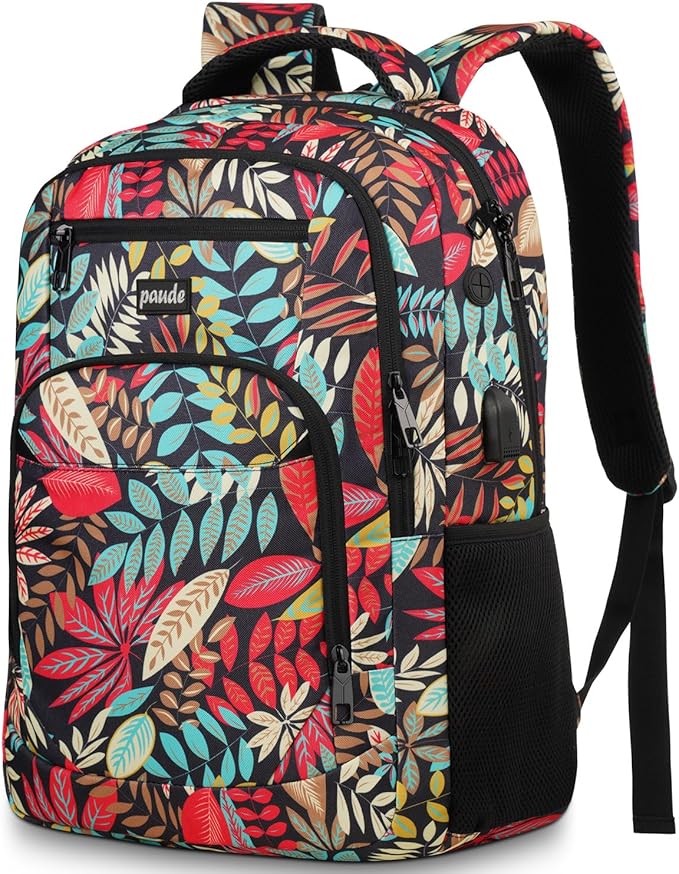 Paude Backpack Leaf Printing,Casual Backpack Bookbag Laptop Backpack with USB for College School Students Work Office Business