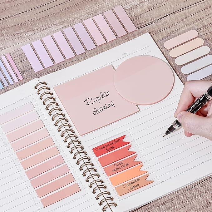 1100 Sheets Transparent Sticky Notes, Clear Waterproof 3 x 3 Sticky Notes with Pen, Translucent See-Though Note Tabs for Bible Study Book Annotation Kitchen Reminder (Coral Pink)
