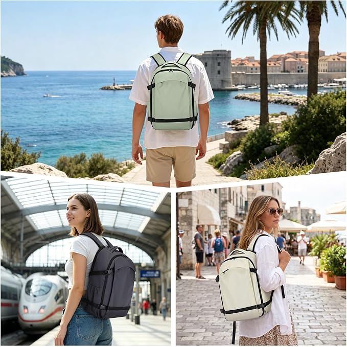 Travel Backpack for Women Men Lightweight Laptop Daypack Beige | fit 5.6" Laptop,TSA Approved Carry on Bag, Personal Item Travel Backpack