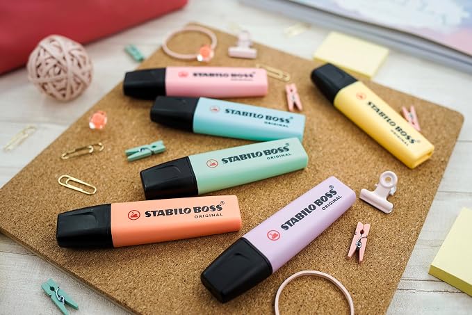 STABILO - BOSS ORIGINAL Pastel - Highlighter - Pack of 4 - Hint of Mint, Pink Blush, Lilac Haze, Touch of Turquoise