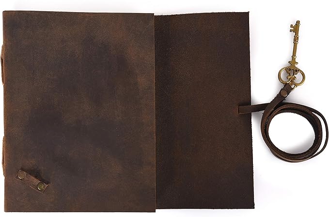 Leather Journal Travel Diary, Handmade Vintage Bound Notebook for Men & Women, Antique Key, Genuine Buffalo Leather- Quality Unlined Cream Paper Perfect for Notes, Art Sketchbook, 8X6 Inches, Cream