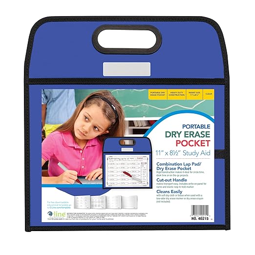 C-Line Portable Dry Erase Pockets, Blue with Black Stitching, 10 x 13, 1/EA, (40215)