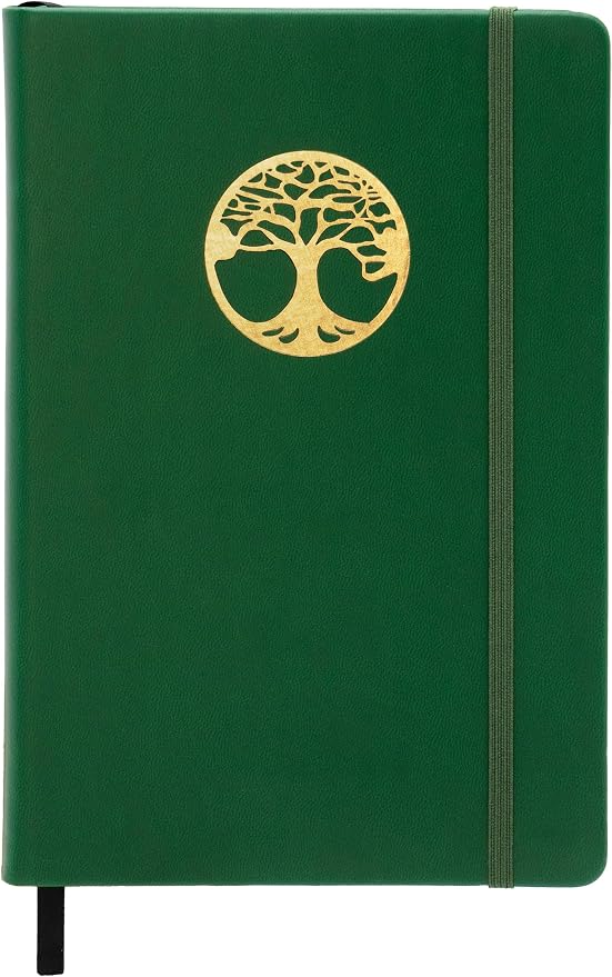 EVERLINEA 5.6” x 8.3” Embossed Tree A5 Hardcover Notebook, 240 Dotted Pages, Forest Green