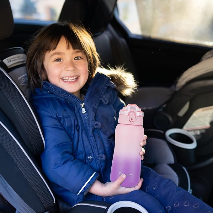 Oldley Insulated Water Bottle 12oz Kids Water Bottles with Straw, Stainless Steel Water Bottle with 2 Lids,Double Wall Vacuum Bottle, Leak-Proof Sport Bottles for School Travel, Ombre Pink-Purple