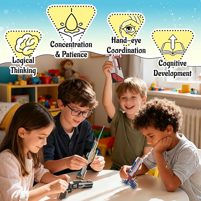 3D Paper Building Model, DIY Origami Kit for Kids Ages 8-12, Includes 8 Pre-cut, Easy-to-Assemble Weapon 3D Paper Building Models, Origami Kit for Kids Ages 8-12