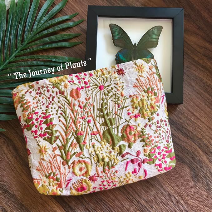 STARDW Cute Floral Makeup Bag Organizer Travel Cosmetic Pouch for Women | Aesthetic Cosmetic Bag with Zipper, Large Capacity Travel Toiletry Bag, Purse Organizer Pouches, Canvas Lining