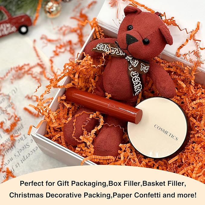 1LB Crinkle Cut Paper Shred Filler for Gift Box Bag and Basket On Halloween(Orange)