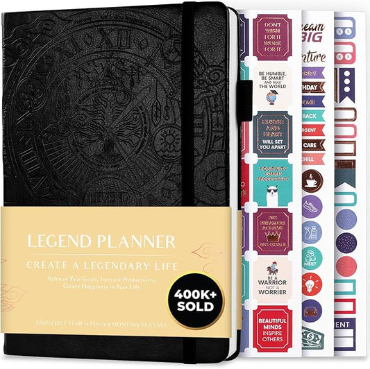 Legend Planner – Undated Weekly & Monthly Life Planner to Hit Your Goals & Live Happier, Organizer Notebook & Productivity Journal, A5 (Black)
