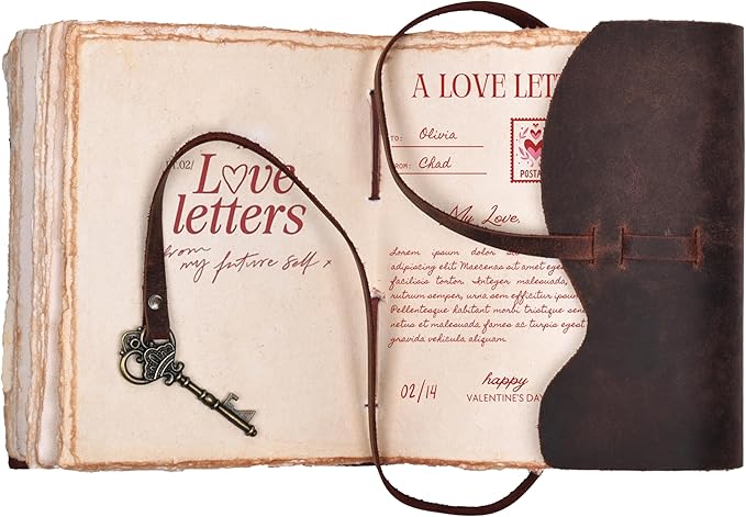 LEATHER VILLAGE Vintage Leather Journal – 200 Handmade Vintage Deckle Edge Paper – Leather bound Journal For Women Men – Vintage Key Closure - Book of Shadows - Chocolate Brown - 13X8 inches