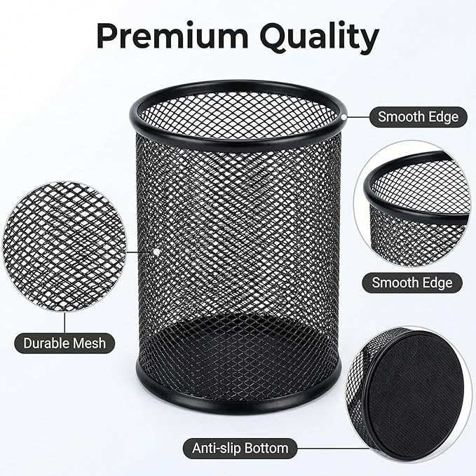 Pen Holder Mesh Pencil Holder Metal Pen Holder Pencil Holder for Desk Office Pen Organizer Black, 8 Pack