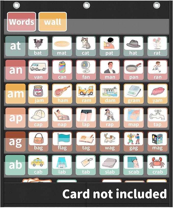 Yoink 7+2 Pockets Standard Pocket Chart, Clear 7 Pockets for Alphabet Learning with 2 Extra Storage Pocket, Chore Chart, Word Wall and Sentence Strips Chart for Classroom, Black (33" x 28.1")