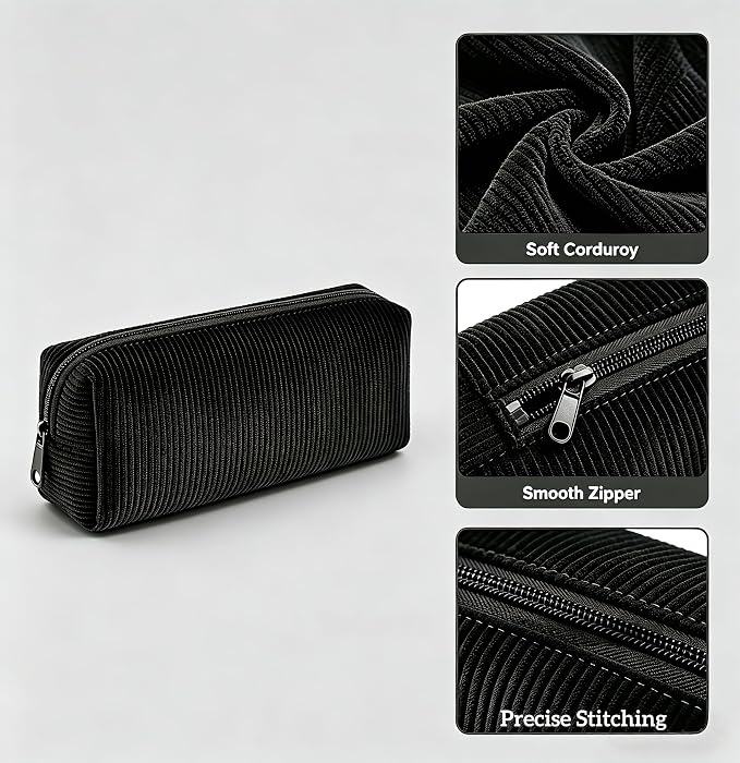Pencil Case, Pencil Pouch for Women, Pencil Case Small, Pencil Pouch Aesthetic (Black)