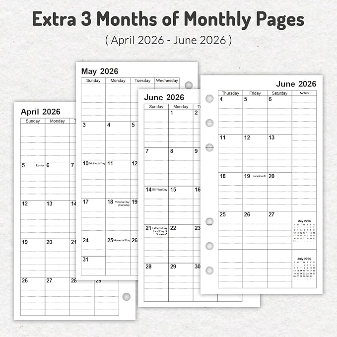 Forvencer 2026 Weekly & Monthly Planner Refills for A6 6-Ring Binders, July 2026 - Jun 2027, 6-Hole Punched Planner Inserts with Colorful Monthly Tabs, Pocket Calendar Organizers, 3-3/4" x 6-3/4"