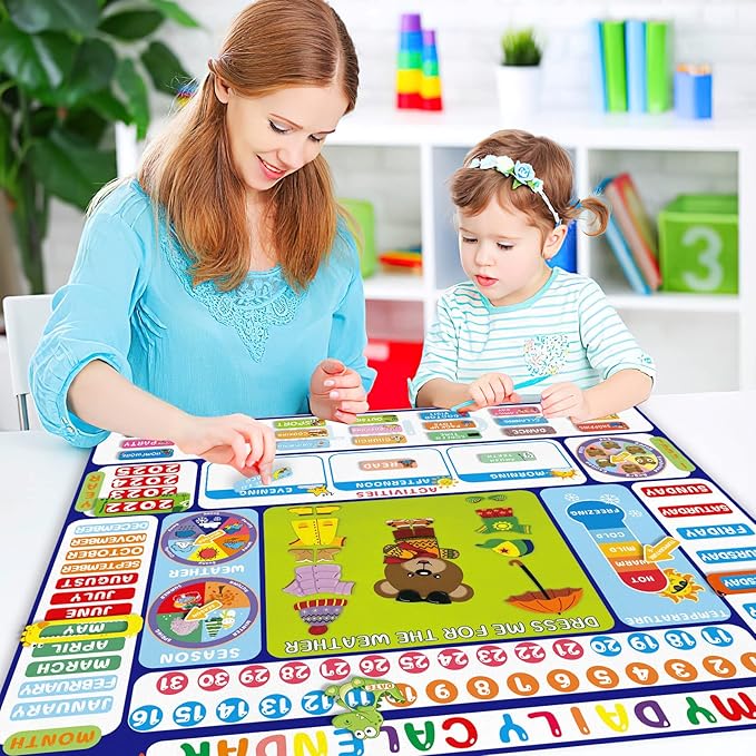 My Daily Calendar Felt Board for Kids Preschool Classroom Calendar 3.5Ft Circle Time Learning Center All About Today Activities Bear Dress Emotion Weather Season Days of the Week for Toddlers Learning