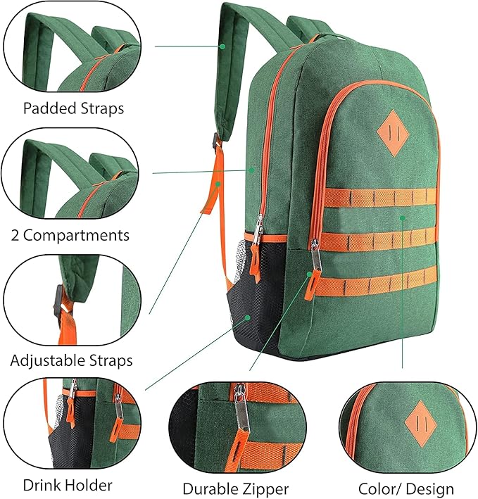 6-Pack 19” Sport Backpacks with 52 Piece School Supplies Kits - Pens, Pencils, Crayons – Bulk Bundle for Elementary, Middle, and High School Students, 6 Assorted Styles