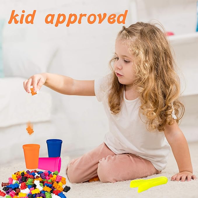 Driddle Colorful Counting Bears with Matching Cups - 100 Bears - Sort, Count & Color Recognition Learning Toy for Toddler & Kids - Montessori Education - Preschool Game