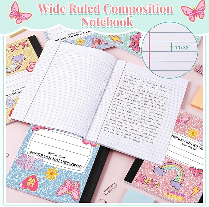 FOGWOWO 6 Pack Marble Composition Notebook Wide Ruled,Pastel Preppy Composition Notebooks Bulk,Assorted Colors Back to School Marble Notebooks 80 Pages (40 Sheets) 9.75x7.5 Inches
