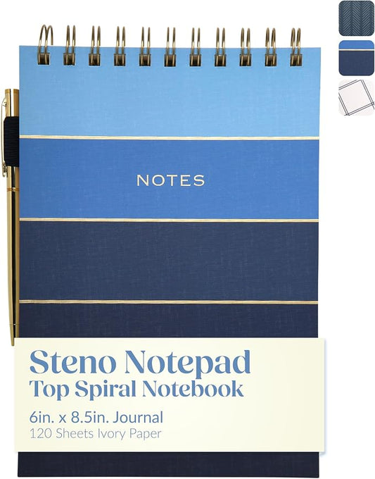 Eccolo Steno Notebook 120 Sheets Top Spiral Notebook with Gold Pen 6x8