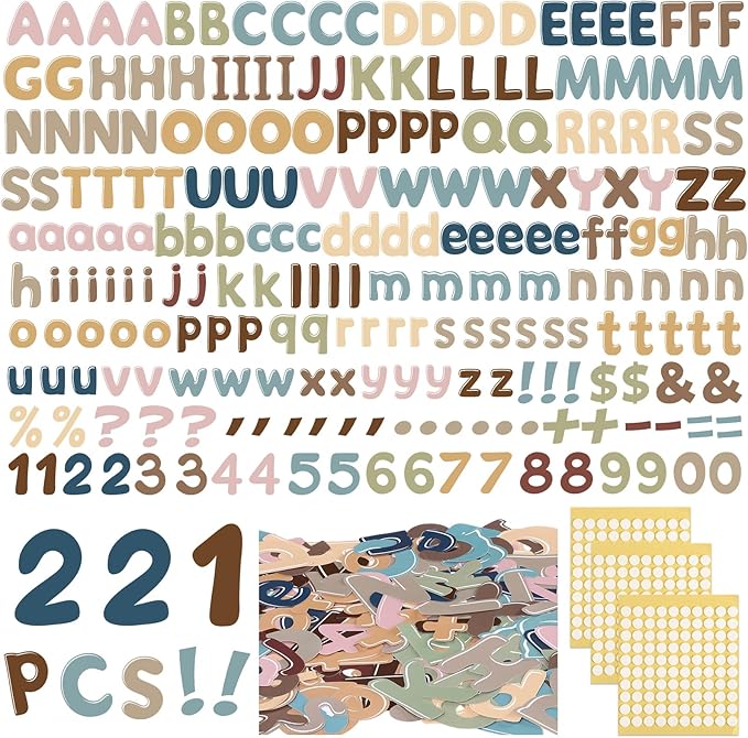221 Pcs Boho Bulletin Board Letters, Round Alphabet Number Punctuation Symbol Combo Letter Cutouts, Boho Classroom Decor for School Classroom Chalkboard Poster Bulletin Board Wall