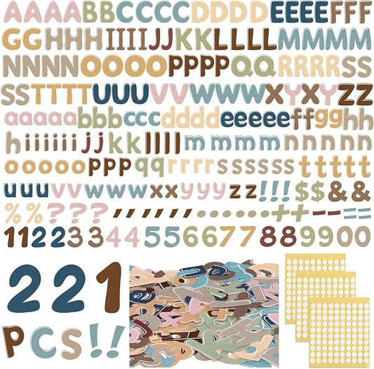 221 Pcs Boho Bulletin Board Letters, Round Alphabet Number Punctuation Symbol Combo Letter Cutouts, Boho Classroom Decor for School Classroom Chalkboard Poster Bulletin Board Wall
