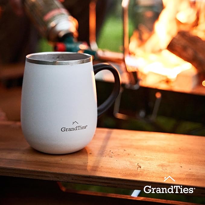 GRANDTIES Insulated Coffee Mug with Handle - Sliding Lid for Splash-Proof 16oz Wine-Glass Shape Thermal Tumbler with Double Walled Vacuum Stainless Steel to Keeps Beverages Hot or Cold-Pearl