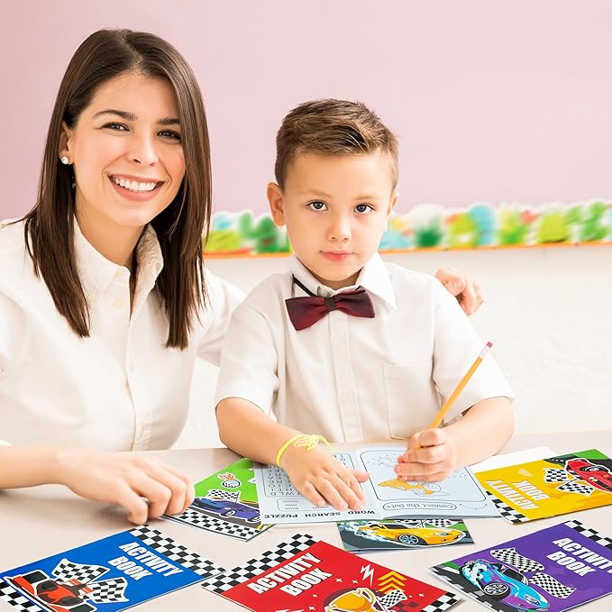 JAPBOR Race Car Coloring Books - 24PCS Mini Racing Cars Activity Color Books Bulk for Kid Party Favors, Truck Transportation Themed Small Colouring Pages for Birthday Gifts Class Drawing Painting Game