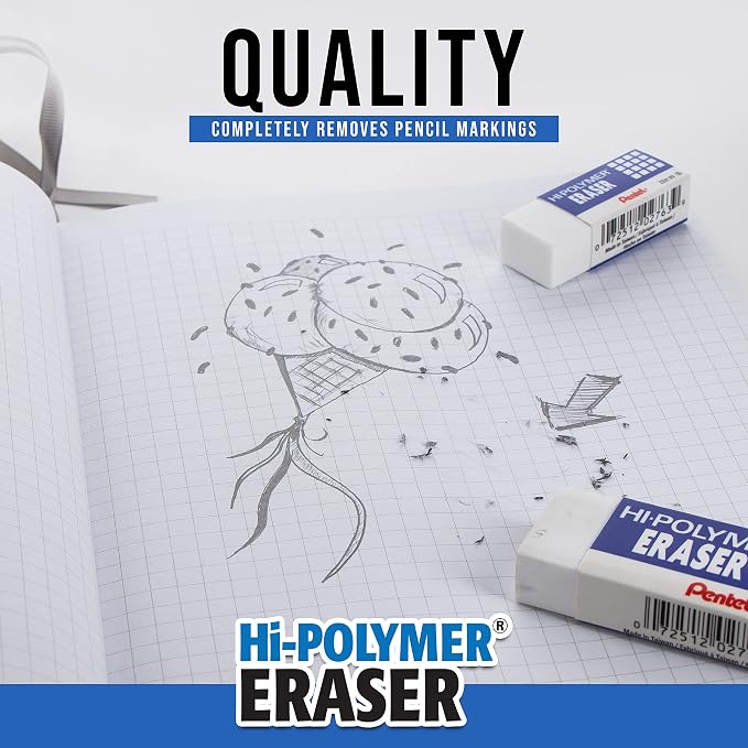 Pentel Hi-Polymer Block Eraser, Large, White, Pack of 10 Erasers