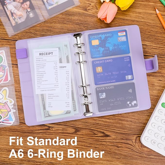 12PCS A6 Binder Pockets, 6 Holes Budget Cash Envelopes