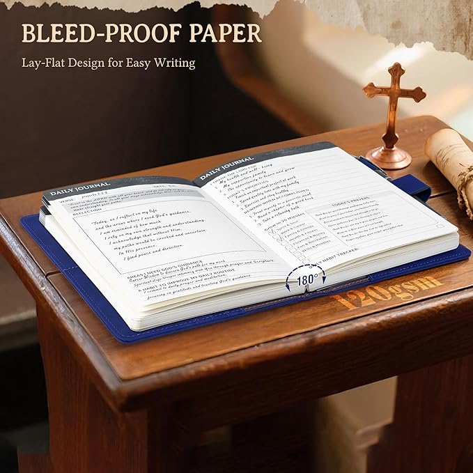 Ospelelf Blue Christian Bible Journal for Men, Faux Leather Daily Gratitude Prayer Journal for Women, Undated 3 Month Church Planner Notebooks for Note Taking