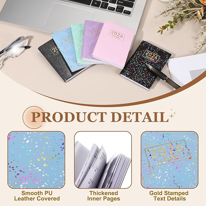 PATIKIL 2026 Daily Planner Notebook, 4.2 x 3.1" 64 Sheets Undated to Do List Daily Weekly Monthly Goals Pocket Notebook for Office Home Study Work Weeding Time Management, Colorful Blue